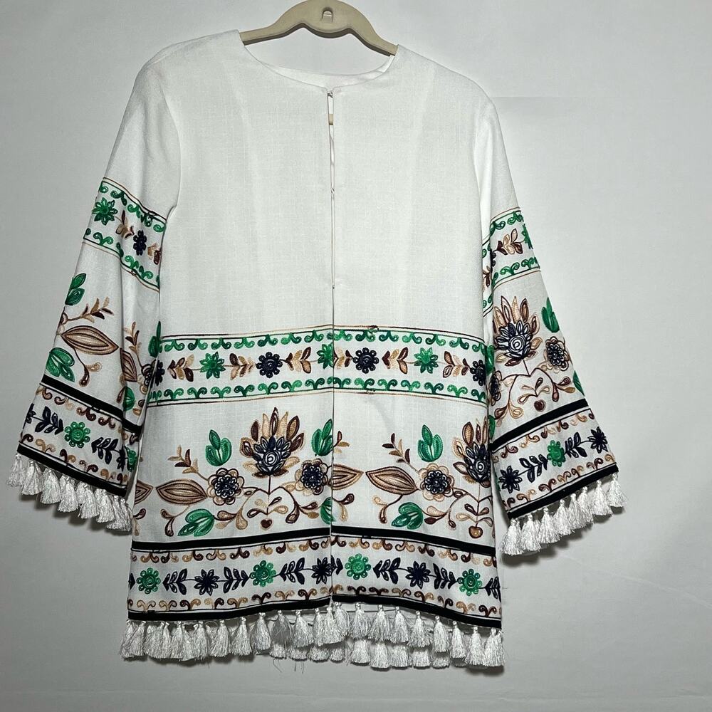 Free The Roses Embroidered Tassel Floral Fully Lined Jacket White Womens Size S